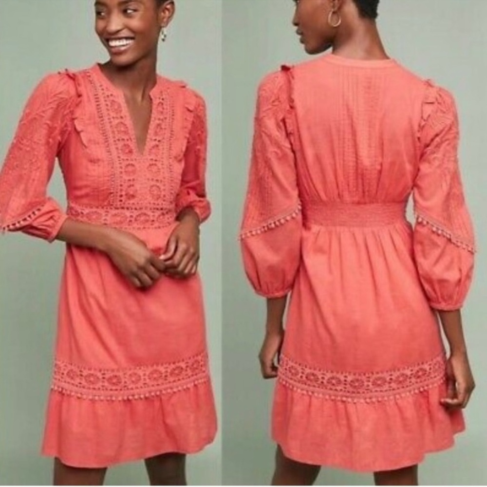 Elegant Coral Long Sleeve Dress